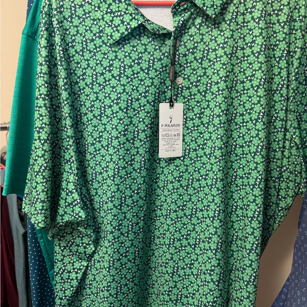 Men's Green Micro Floral Polo Shirt